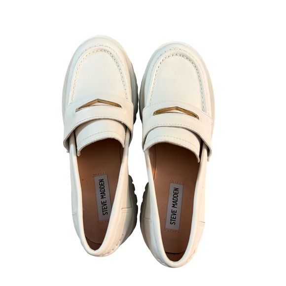 Steve Madden Womens Platform Lawerence Loafers Bone Leather Gold Accents Size 8 - Picture 8 of 10